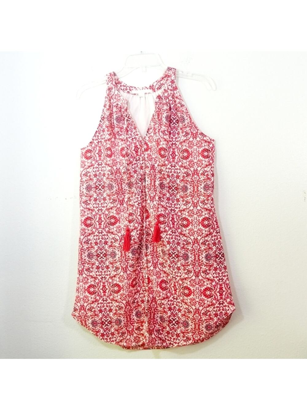 C & E round neck boho pocketed tunic shift dress